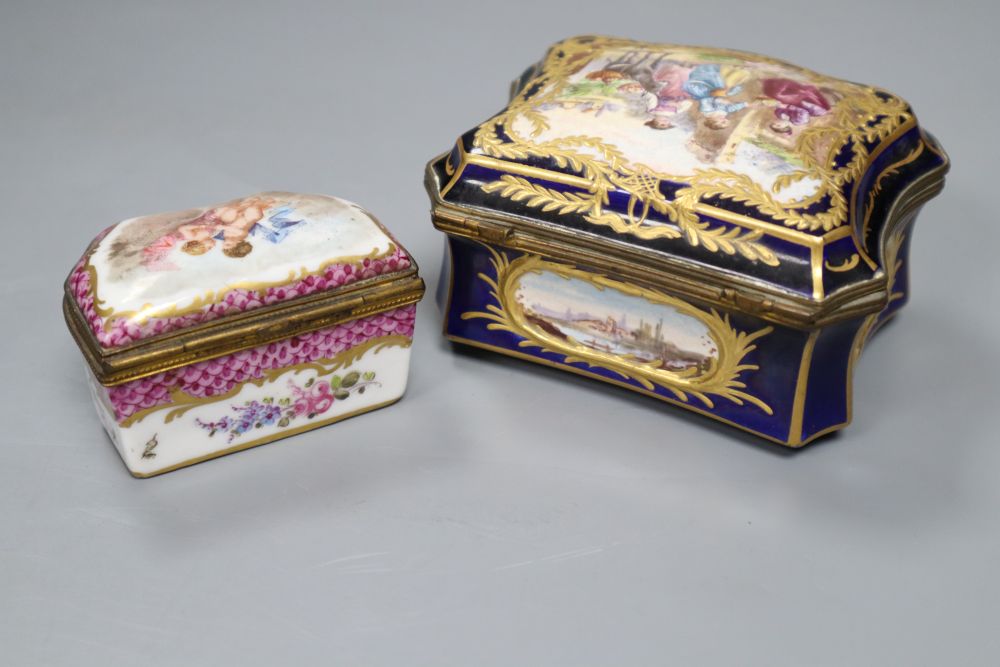 A Sèvres style porcelain box and another box